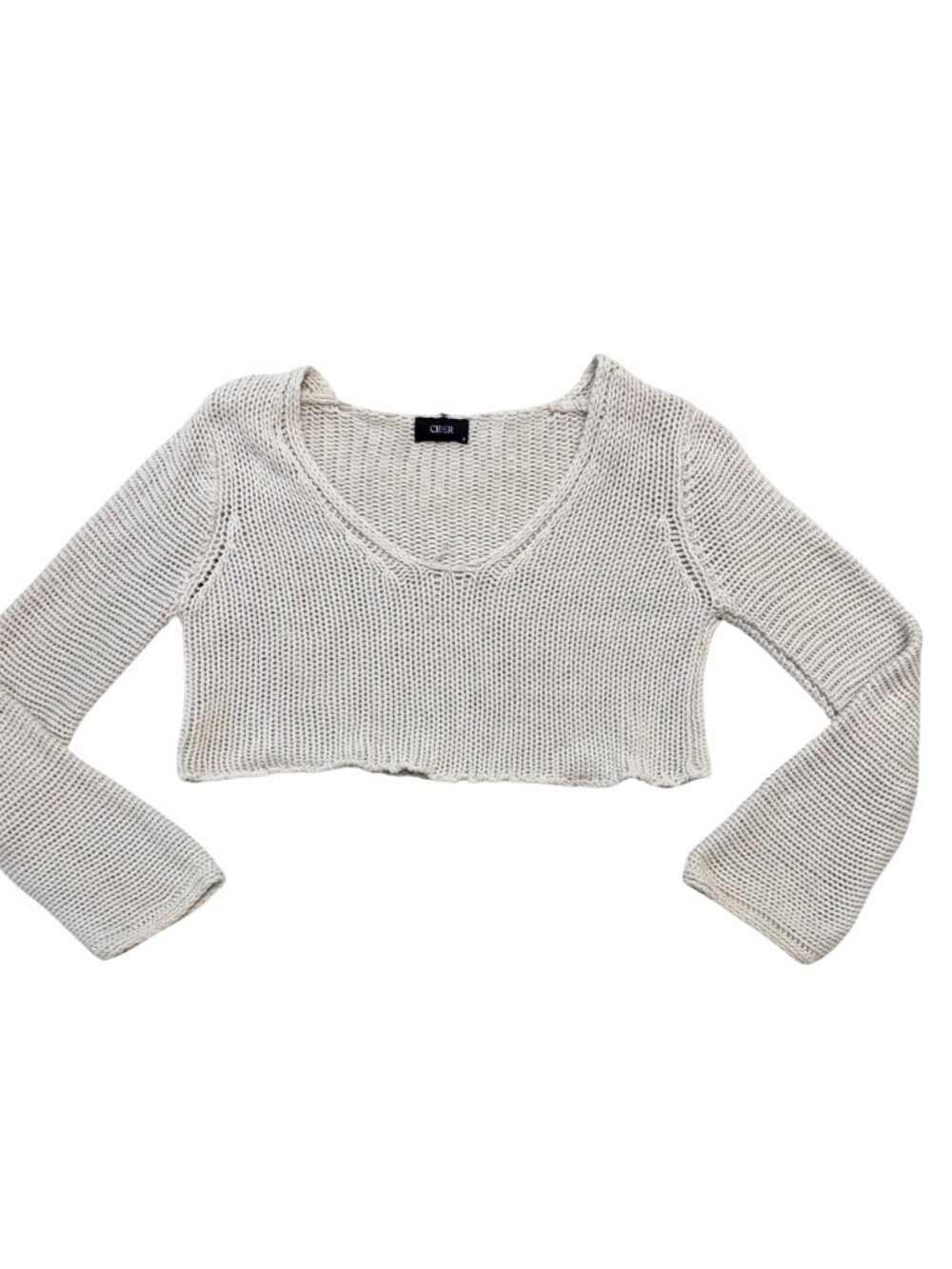 Cider Cotton Loose Knit Cropped White Sweater Size Small